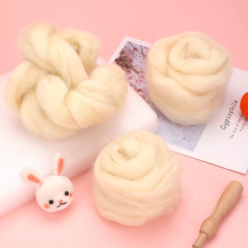 Catopia Wool Roving Yarn, 100G/3.53OZ Soft Felting Wool Pure Chunky Roving Yarn Bulk for Needle Felting Knitting Blanket Spinning Weaving DIY Craft,Fill Wool - Image 2
